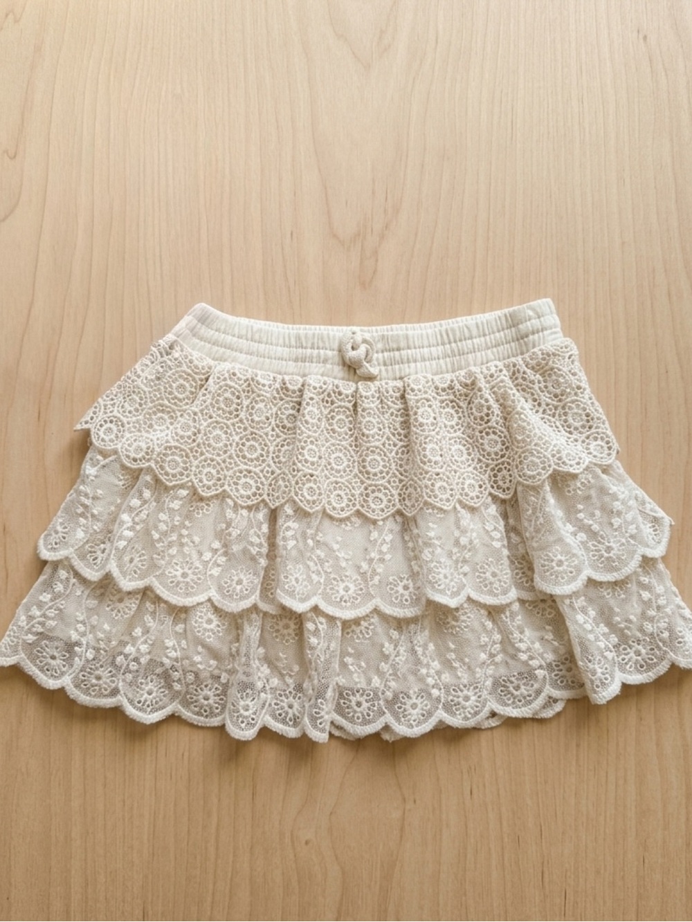 Zara Girls Cream Eyelet Lace Tiered Ruffle Skirt Size 5 6 EUC Boho Cottagecore